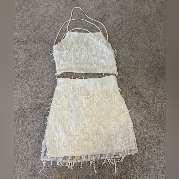 Two Piece Fringe Lace Up Mini Dress - Picture 1 of 5